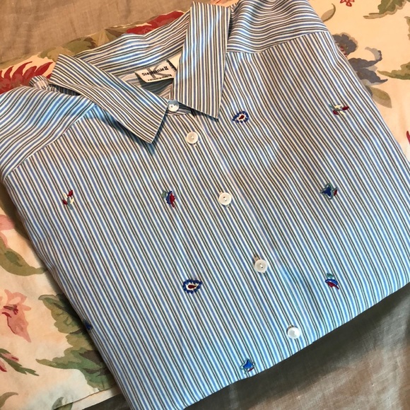 KORET StephanieIISize 2X  Striped Embroidered ButtonDown NoWrinkle Preppy Career - Picture 2 of 16